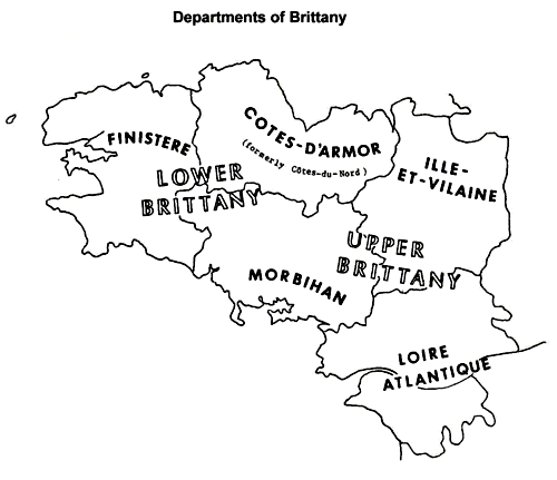 Map of Brittany with «départements»