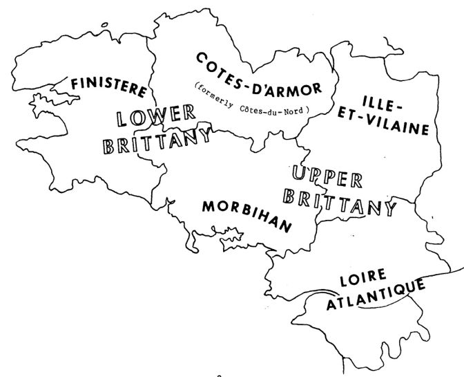 Map of Brittany with "Departments"